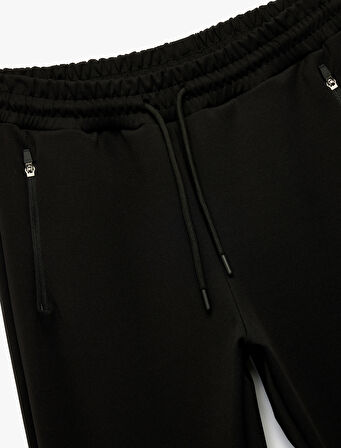 Fermuarlı Cepli Straight Fit Beli Bağcıklı Jogger Spor Eşofman Altı