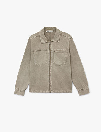 Uzun Kollu Dikiş Detaylı Klasik Yaka Cepli Pamuklu Jean Gömlek Ceket