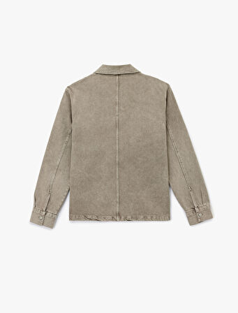 Uzun Kollu Dikiş Detaylı Klasik Yaka Cepli Pamuklu Jean Gömlek Ceket