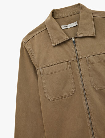 Pamuklu Uzun Kollu Cep Detaylı Klasik Yaka Jean Gömlek Ceket