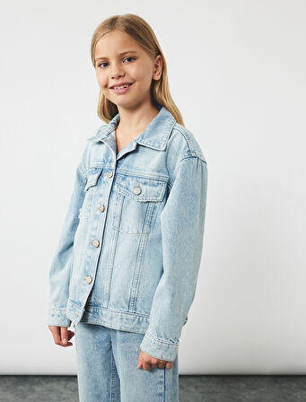 Cepli Uzun Kollu Pamuklu Düğmeli Klasik Yaka Denim Ceket