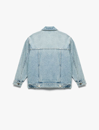 Cepli Uzun Kollu Pamuklu Düğmeli Klasik Yaka Denim Ceket