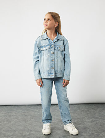 Cepli Uzun Kollu Pamuklu Düğmeli Klasik Yaka Denim Ceket