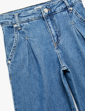Pamuklu Cepli Geniş Paça Denim Pantolon