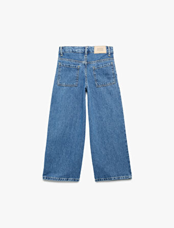 Pamuklu Cepli Geniş Paça Denim Pantolon