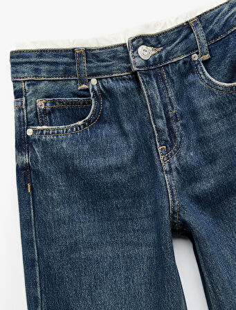 Beli Bağcıklı Pamuklu Geniş Paça Denim Pantolon
