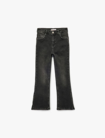 Yüksek Bel Slim Fit Pamuklu İspanyol Paça Denim Pantolon