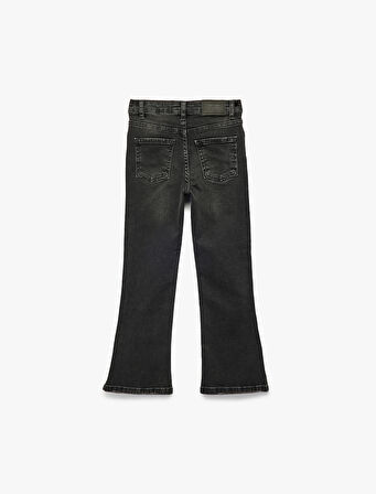 Yüksek Bel Slim Fit Pamuklu İspanyol Paça Denim Pantolon
