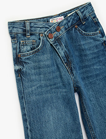 Pamuklu Cepli Geniş Paça Denim Pantolon