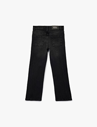 Pamuklu İnci Detaylı Yıpratmalı Straight Fit Denim Pantolon