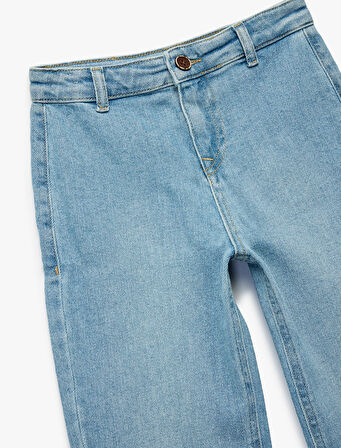 Pamuklu Cepli Yüksek Bel Denim Pantolon