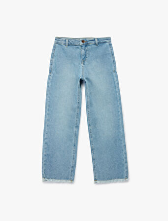 Pamuklu Cepli Yüksek Bel Denim Pantolon