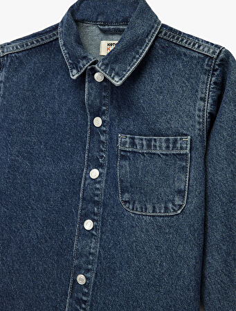 Pamuklu Cep Detaylı Uzun Kollu Jean Ceket