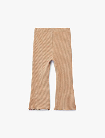 Beli Lastikli Basic İspanyol Paça Kadife Tayt