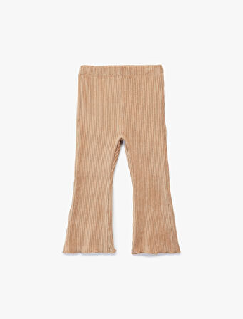 Beli Lastikli Basic İspanyol Paça Kadife Tayt