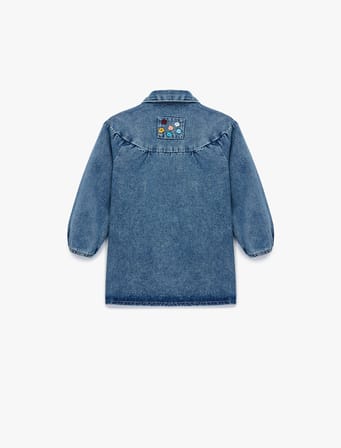 Pamuklu Uzun Kollu Gömlek Yaka Denim Elbise