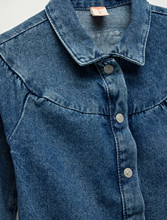 Pamuklu Uzun Kollu Gömlek Yaka Denim Elbise
