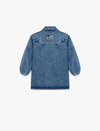 Pamuklu Uzun Kollu Gömlek Yaka Denim Elbise