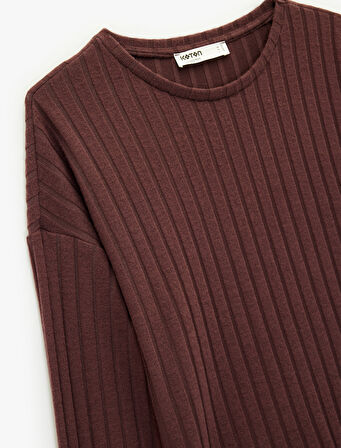 Uzun Kollu Bisiklet Yaka Rahat Kalıp Pijama Üstü