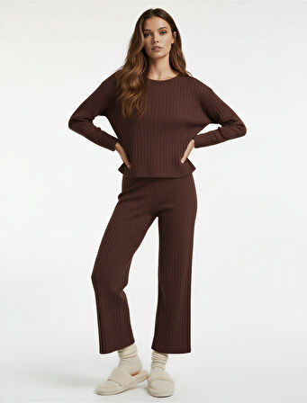 Uzun Kollu Bisiklet Yaka Rahat Kalıp Pijama Üstü