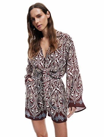 Koton X Melis Ağazat - Viskon Kumaş Cepli Etnik Desenli Mini Şort