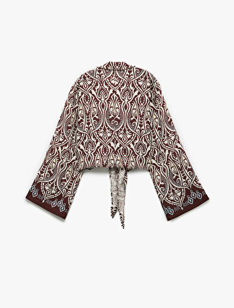 Koton X Melis Ağazat - V Yaka Uzun Kollu Bol Kalıp Viskon Krop Desenli Gömlek