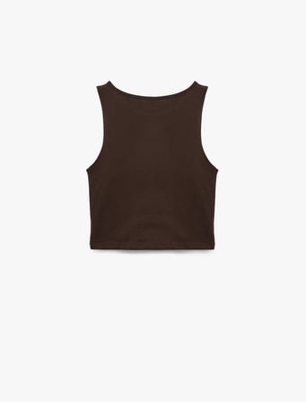 Bisiklet Yaka Kolsuz Dar Kesim Pamuklu Basic Crop Atlet