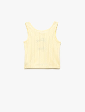 Bisiklet Yaka Kolsuz Slim Fit Limon Baskılı Crop Atlet