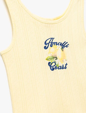 Bisiklet Yaka Kolsuz Slim Fit Limon Baskılı Crop Atlet