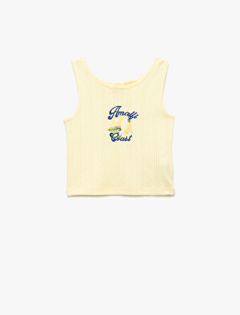 Bisiklet Yaka Kolsuz Slim Fit Limon Baskılı Crop Atlet