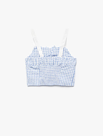 Fiyonklu Pötikareli Crop Bluz