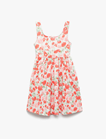 Yuvarlak Yaka A Kesim Çiçekli Askılı Elbise