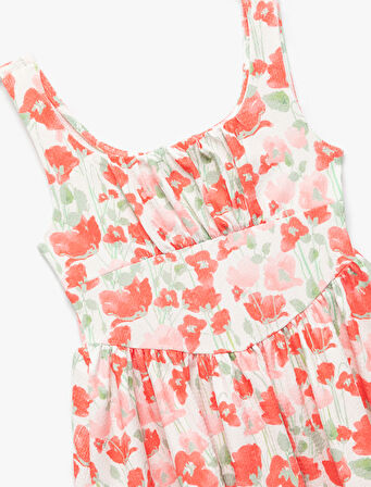 Yuvarlak Yaka A Kesim Çiçekli Askılı Elbise