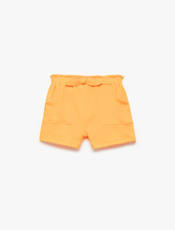 Bürümcük Cep Detaylı Beli Lastikli Fiyonklu Şort