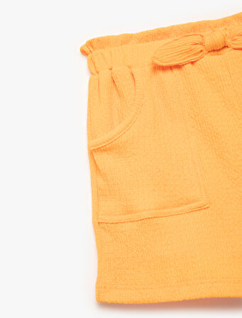 Bürümcük Cep Detaylı Beli Lastikli Fiyonklu Şort