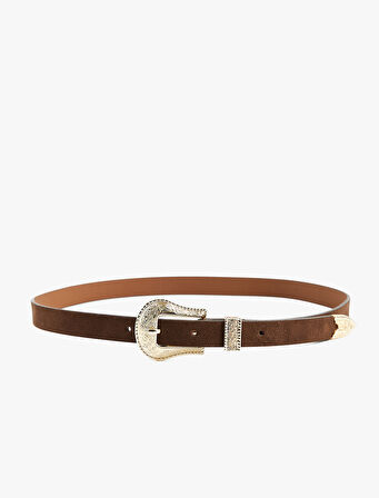 Etnik Metal Tokalı Suni Deri Kemer