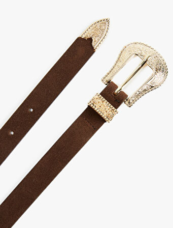 Etnik Metal Tokalı Suni Deri Kemer