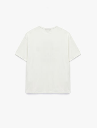 Kısa Kollu Bisiklet Yaka Baskılı Yırtmaçlı Oversize Spor Tişört