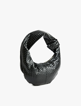 Suni Deri Örgü Dokulu Düğüm Detaylı Omuz Çantası