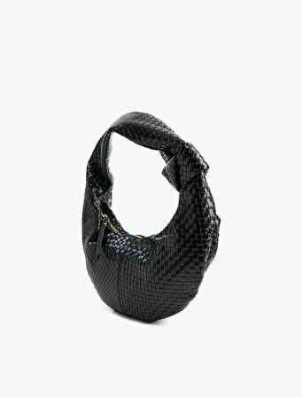 Suni Deri Örgü Dokulu Düğüm Detaylı Omuz Çantası