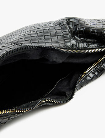 Suni Deri Örgü Dokulu Düğüm Detaylı Omuz Çantası