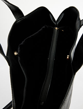 Yılan Derisi Desenli Suni Deri Saplı Askılı Tote Çanta