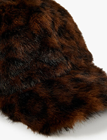 Leopar Desenli Suni Kürk Cap Şapka