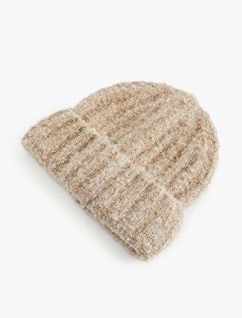 Yumuşak Dokulu Katlama Detaylı Kırçıllı Örgü Bere