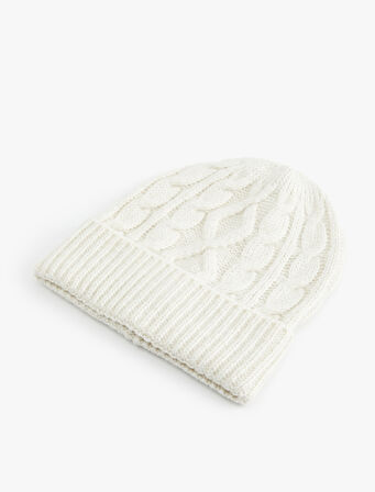 Katlama Detaylı Saç Örgü Dokulu Triko Bere