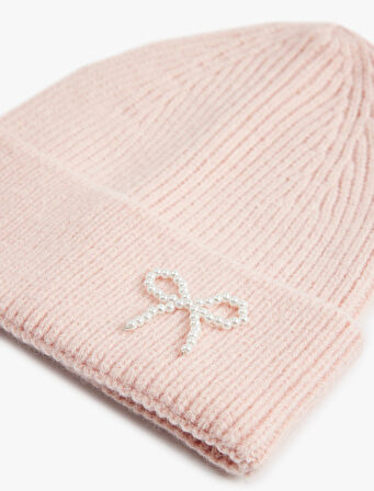 İnci Detaylı Fiyonklu Katlı Triko Bere