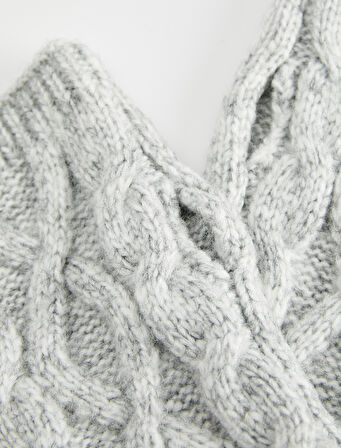 Saç Örgü Dokulu Parmaksız Kırçıllı Uzun Eldiven