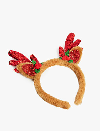 Geyik Boynuzu Detaylı Pullu Payetli Yılbaşı Tacı 