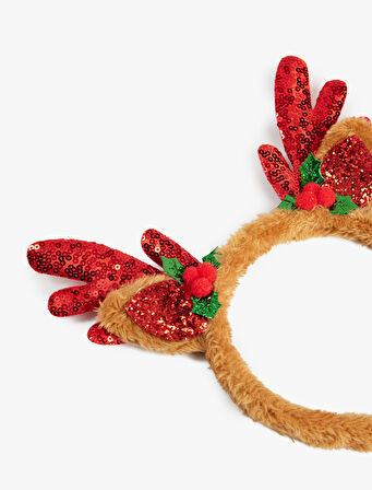 Geyik Boynuzu Detaylı Pullu Payetli Yılbaşı Tacı 