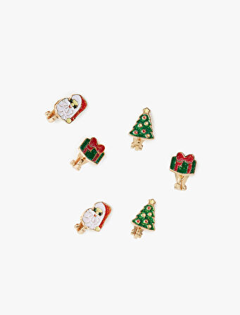 Çok Renkli Yılbaşı Temalı 3'lü Küpe Seti